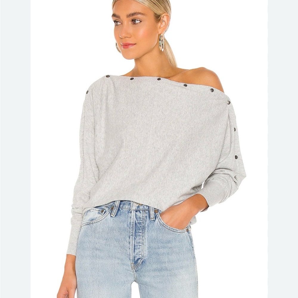 All Saints Light Gray Button-Shoulder Ellie Sweater, XS